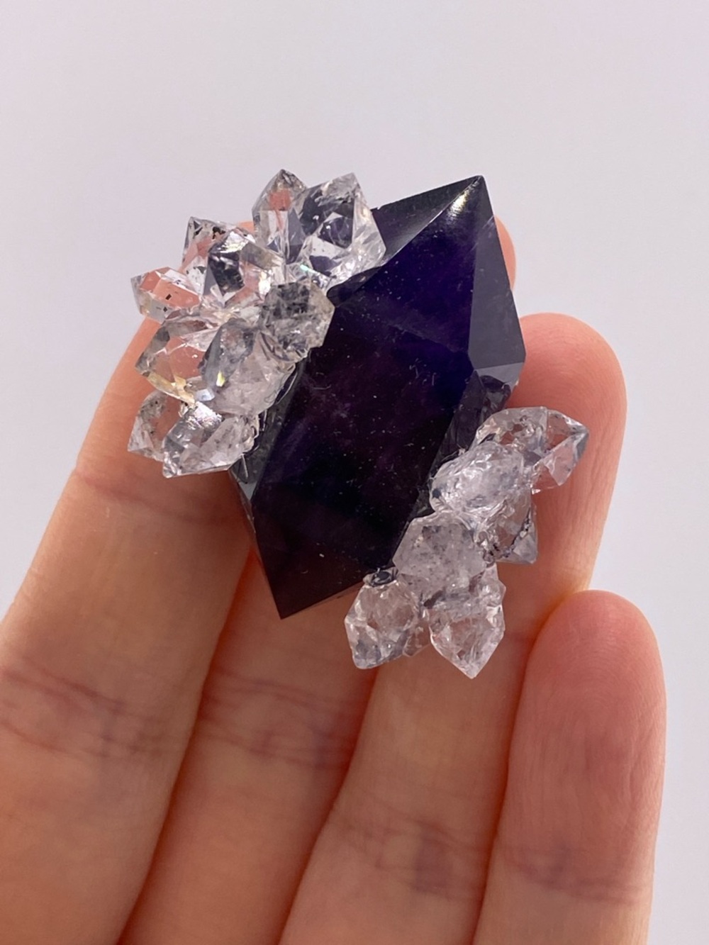 Deep Purple Amethyst & Herkimer Diamond Cluster Ring The Gem Studio View 4